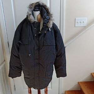 Men's Black Parka with Fur Hood